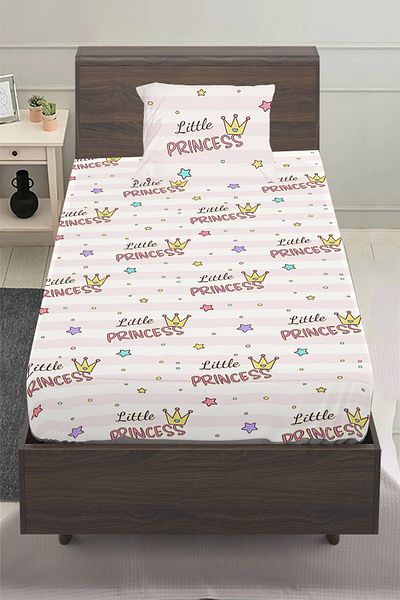3D ELSE HALI Princess Written Pink Patterned Girl's Single Pillowed Elastic Sheet Set 100X200Cm
