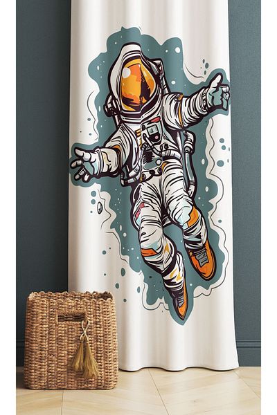 3D ELSE HALI Boy's Room - Space Astronaut Patterned, Background Curtain, 140X260Cm