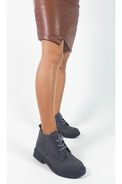 GDT Ayakkabı Γκρι Χρώμα Suede Rubber Sole Lace Up Γυναικείες Μπότες