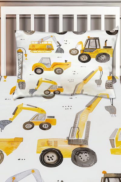 Else Halı Yellow Business Vehicles Patterned Boys' Decorative Printed Bedspread
