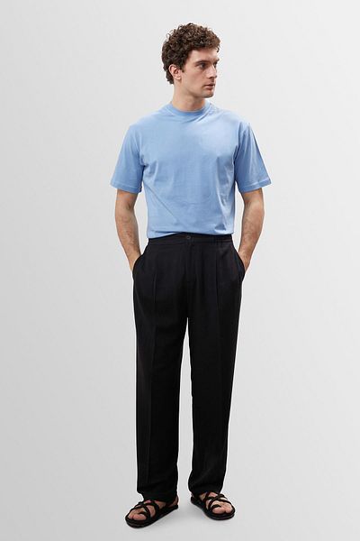 Antioch Black High Waist Pleated Linen Blended Men's Trousers