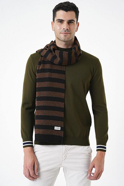 CHUBA Men's Striped and Soft Textured Knitwear Scarf Black-Brown 25W4002