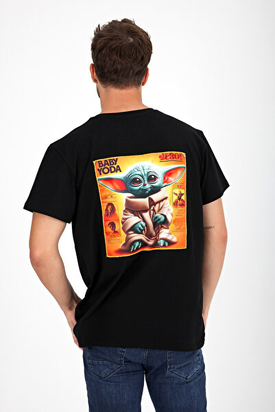 Butikgiz Ανδρικό μπλουζάκι AI Design - Απλικέ στην πλάτη, 100% βαμβάκι, κανονική εφαρμογή, προσαρμοσμένη εκτύπωση (BebekYoda)