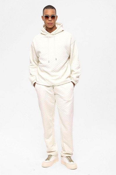Antioch Ecru Diamond Patterned Oversize Men's Tracksuit Set