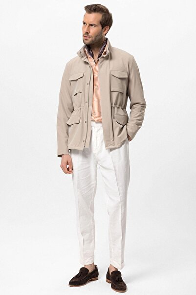 Antioch Beige Stand Collar Safari Men's Coat