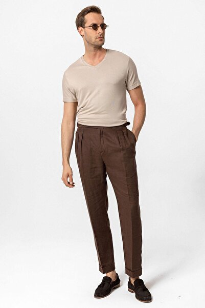 Antioch Light Beige Basic V-Neck Men's T-Shirt