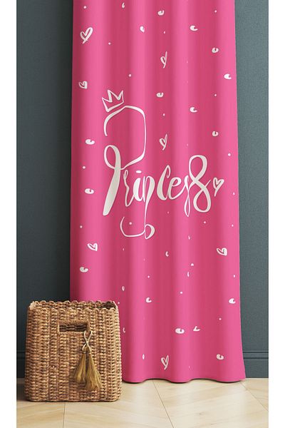 3D ELSE HALI Pink and White Girl's Room - Princess Pattern, Background Curtain, 140X260Cm
