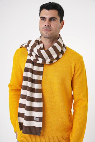 CHUBA Ανδρικό πλεκτό κασκόλ με ριγέ και απαλή υφή καφέ-μπεζ 25W4002