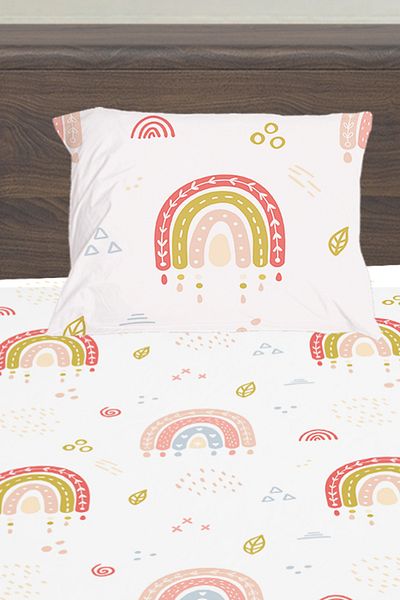 3D ELSE HALI Minimal Rainbow Patterned Girl's Single Padded Elastic Sheet Set 100X200Cm