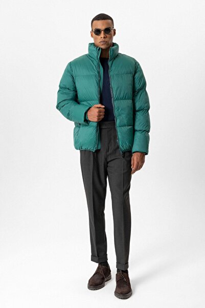 Antioch Green Stand Collar Rubber Puffer Jacket