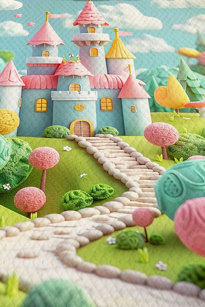 3D ELSE HALI Colorful Castle Patterned Single Pique Bed Set for Girl - Quilted Cover