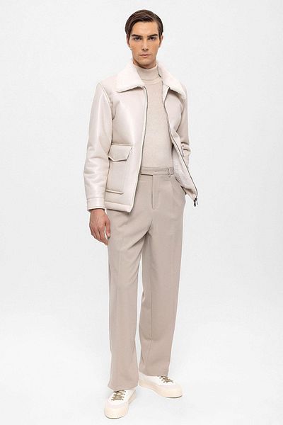 Antioch Ecru Lining Detailed Faux Leather Coat