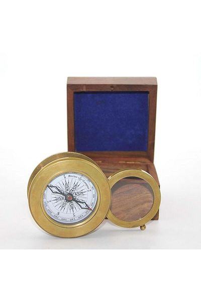 HİMARRY Brass Lens Compass with Himarry Wooden Box