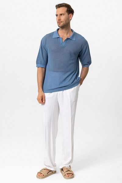 Antioch Indigo Polo Collar Openwork Men's T-Shirt