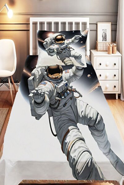 3D ELSE HALI Astronot Kozmonot Desenli Erkek Çocuk Tek Kişilik Dekoratif Yata...