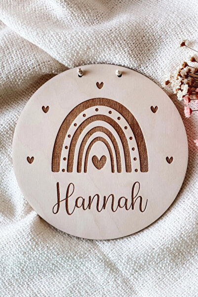 AHWALL Ahşap MDF Gökkuşağı Temalı İsme Özel Bebek Kapı Süsü İsimlik Pano