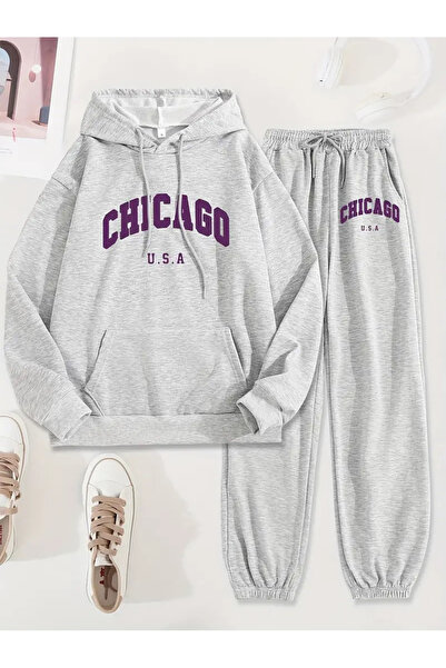 Karatopak Set de trening unisex cu glugă, cu buzunar cangur, cu imprimeu