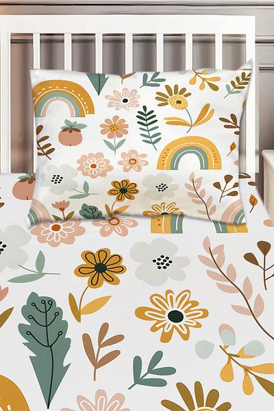 Else Halı Floral Boho Rainbow Patterned Girls' Decorative Printed Bedspread