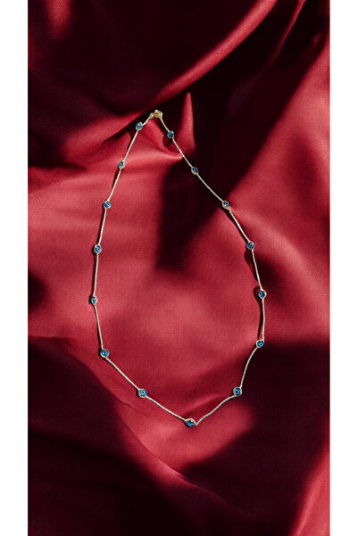 MİNİMAL Altın Nazar Boncuklu Kolye "lapis"