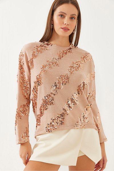 Bianco Lucci Women's Asymmetrical Sequin Knitwear 6435 60351022