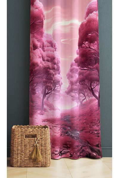3D ELSE HALI Purple Flower Garden Patterned 140X260Cm Kıc Children's Room Background Curtain