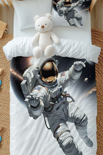 3D ELSE HALI Boy's Single Duvet Cover Set - Astronaut and Cosmonaut Patterned, Pillowcase