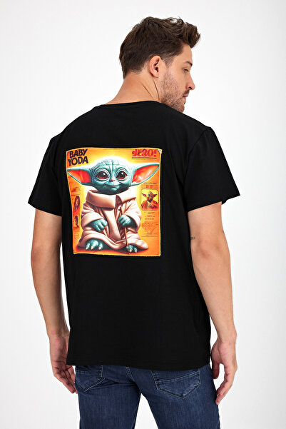 Butikgiz Ανδρικό μπλουζάκι AI Design - Απλικέ στην πλάτη, 100% βαμβάκι, κανονική εφαρμογή, προσαρμοσμένη εκτύπωση (BebekYoda)