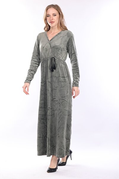 mervemoda Women's Long Sleeve Velvet Dress