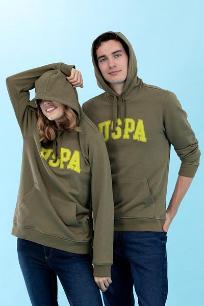 U.S. Polo Assn. سويت شيرت كاكي أساسي بغطاء للرأس للجنسين