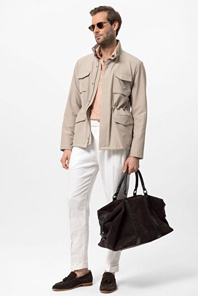 Antioch Beige Stand Collar Safari Men's Coat