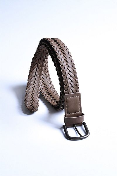 Antioch Light Brown Faux Leather Knitted Men's Belt