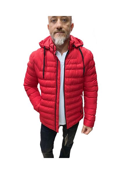 DYNAMO Men's Red Hooded Puffer Jacket