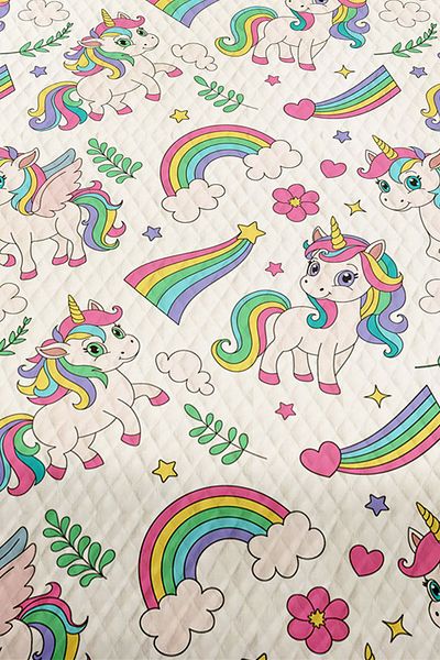 3D ELSE HALI Unicorn Patterned Rainbow - Single Girl Pique Set Quilted Bedspread