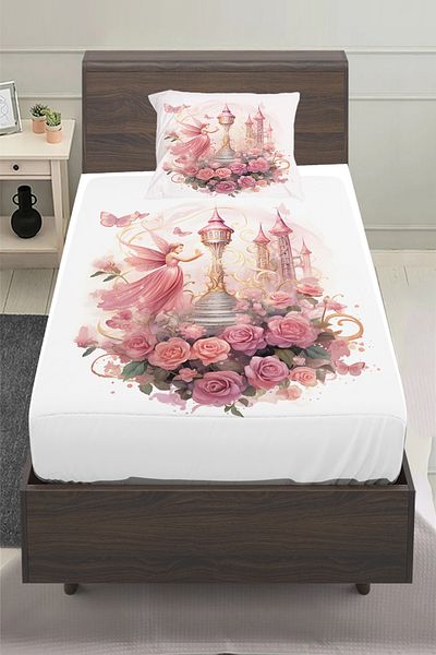 3D ELSE HALI Pink Haunted Floral Patterned Children's Single Pillowed Elastic Sheet Set 100X200Cm