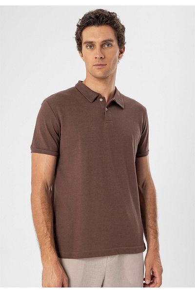 Antioch Brown Polo Neck Slim Fit Men's T-shirt