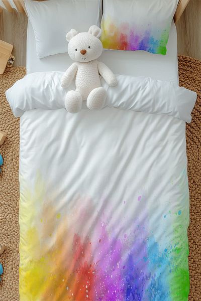 3D ELSE HALI Rainbow Patterned Girl's Single Duvet Cover Set with Pillowcase