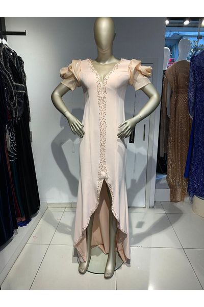Robes Βραδινό φόρεμα με μανίκια με μαργαριτάρι V λαιμόκοψη - Λεπτομέρεια με σχισμή