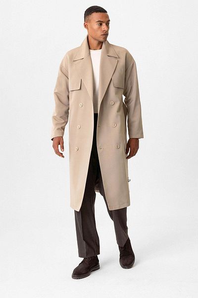 Antioch Beige Double Breasted Trench Coat with Closure Belt