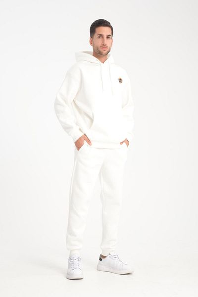 Valiberta Oversize Puff Printed Men's Cozyfit Raised Tracksuit Set - Ecru