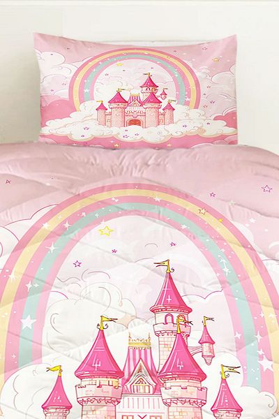 3D ELSE HALI Single Pink Patterned Girl's Quilt Pillow - Quilted