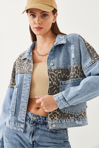 Bianco Lucci Damen-Jeansjacke mit Leopardenmuster 60351014