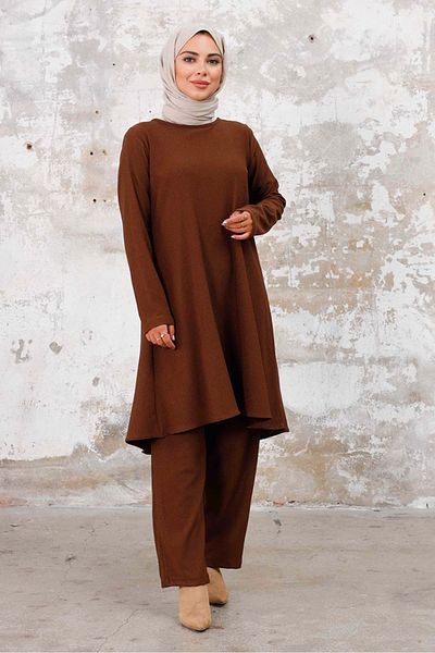 Bestenur Σετ Bürümcük Seyal Tunic and Pants 1252 - Καφέ
