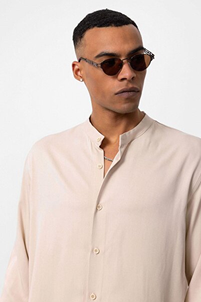 Antioch Beige Men's Shirt - High Collar, Regular Fit