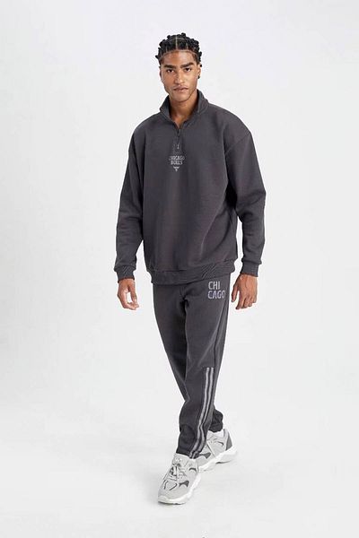 DeFacto Nba Chicago Bulls Oversize Stand Collar Zip Thick Sweatshirt - C9261Ax24Au