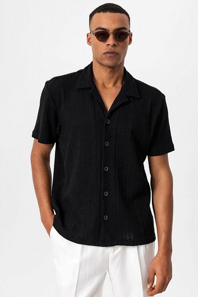 Antioch Black Apache Collar Knitted Patterned Men's Shirt