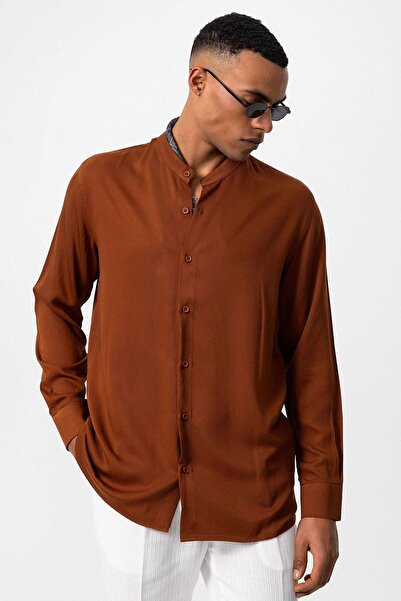 Antioch Men's Shirt - Light Brown, High Collar, Regular Fit