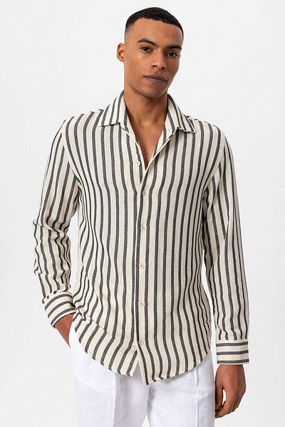 Antioch Black Striped Knitted Long Sleeve Men's Shirt