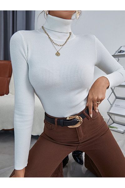 JAKARLI White Cotton Turtleneck Camisole - Slimfit Turtleneck Unisex Sweatshirt
