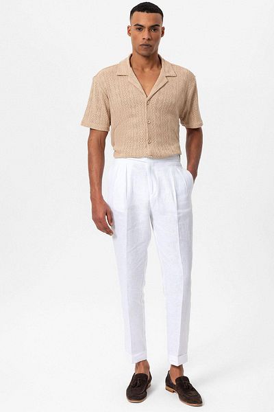 Antioch Beige Apache Collar Knitted Patterned Men's Shirt