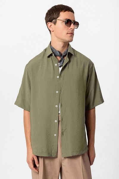 Antioch Khaki Short Sleeve Oversize Men's Shirt
